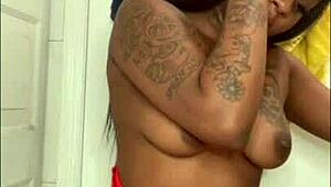 watch this ebony slut squirt all over the place