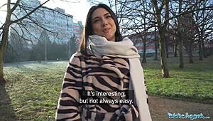 Public Agent: Beautiful Brunette Biology Student Cums Hard on Stranger's Cock