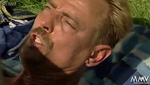 German Babe Thinks She's Alone Outdoors But Spots Cock Leading To Facial Cumshot