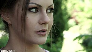 Gardener pounds Tina Kay's shaved twat in spoon-style outdoors.