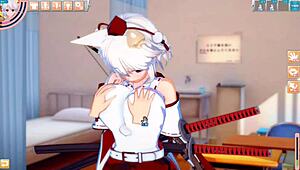Touhou Project Momiji Inubashiri in 3dcg Animation with Breast Rubbing Scenes