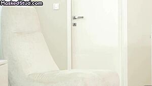 Muscled masked stud wanks huge cock and cums