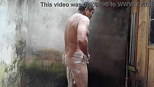 Amateur Gay Shower Encounter Turns Steamy with Passionate Kissing and Touching