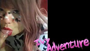 Egirl in Moo-Chan Cosplay Sucking Cock with Cumshot on Tits