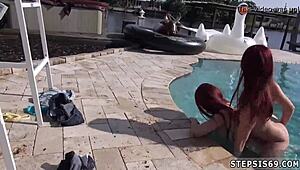 cute redhead teen 18+ explores taboo group dildo play in pov threesome first time