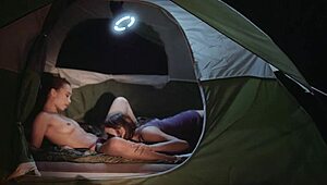 milf facesits ebony colleague outdoors in tent