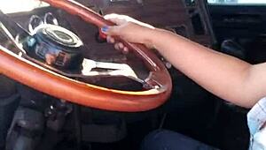 Horny latina driver flashing her big tits!