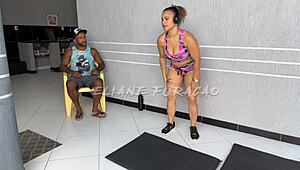 Hey, I was working out at home when my son's friend showed up, got excited, and seduced him for a wild gangbang! 😈💥