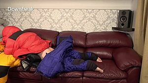 North Face Baltoro Leather Sofa Fun with Four Down Jackets Exploding!