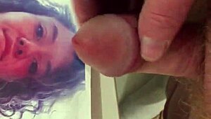 Fun couple receives cum tribute. Masturbation leads to intense cumshot.