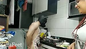 Goddess Kiffa Dominates Domestic Slave with Intense Face Slaps, Foot Slaps, and Wood Spoon Spankings