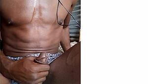 stroking my big black cock and sweating in boxers 😏