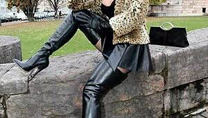 Chic ladies strut in latex boots and leather outfits 😍