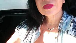 Horny latina driver flashing her big tits!