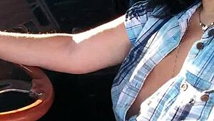 Horny latina driver flashing her big tits!