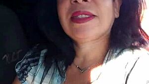 Horny latina driver flashing her big tits!