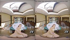 Petite blonde blows a big dick in 360° POV