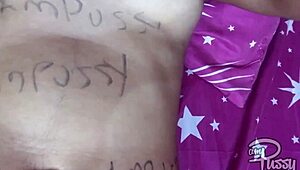 Asian Teen Girl Writes on Her Naked Body