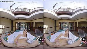 Petite blonde blows a big dick in 360° POV