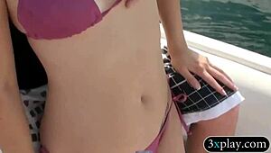 two slutty babes in bikinis fucking on speedboat 😏