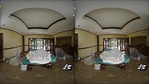 Petite blonde blows a big dick in 360° POV