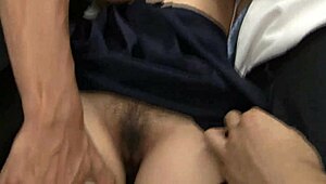 Japanese blonde girl RIDES a huge cock after a deepthroat session by the pool.