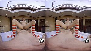 Petite blonde blows a big dick in 360° POV