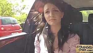 Amazing teen Belle Claire fucked hard outdoors in public hitchhiker scene