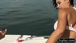 two slutty babes in bikinis fucking on speedboat 😏