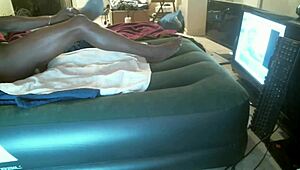 Ebony Spinner Strokes Pussy To Raw Creampie