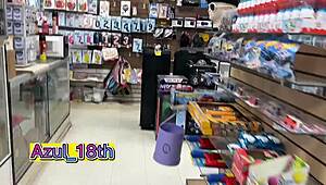 young 18+ guy giving oral to cute mannequin in store bathroom, so intense and wild