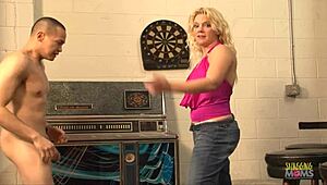 Blonde milf mistress bites cock for facial