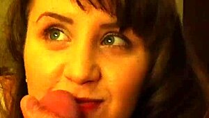 the guy enjoys a sloppy blowjob from the babe in this second movie scene