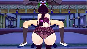 Raiden Shogun delivers explosive blowjob in hentai pmv