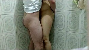 In the steamy shower, I captured my voluptuous Venezuelan teacher with natural big tits and a monster cock.