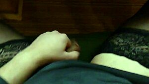 Shemale strokes cock in stockings