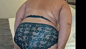 mysterious bbw lady in green lingerie flaunts big boobs