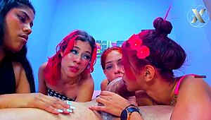 Latina sluts deepthroat neighbors in wild blowjob party