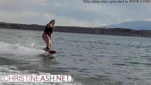 Christine Ash waterskis in the USA with big tits