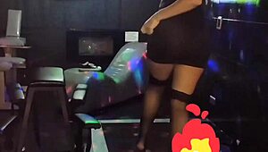 Teen Latina In Latex Dress And Fishnet Stockings Poses