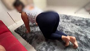 oh wow, her yoga leggings have a huge hole showing that wet pussy 😍