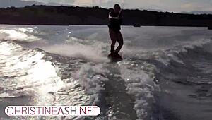 Christine Ash waterskis in the USA with big tits