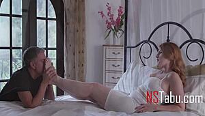 thick ginger wife moans 'pound me harder' as older man fucks her arranged by husband