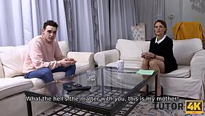 Tutor4k debtor's stepmom seduces stud for steamy session instead of cash payment