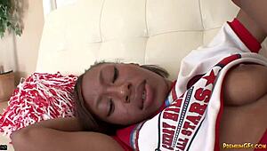 sweet black cheerbabe nevaeh givens rubs cock and fucks pussy in doggystyle