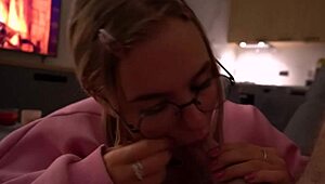 Cute teen nerd deepthroats cock and gets facial cumshot