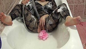 Russian Brunette Amateur Masturbates With Shower Jet In Bathroom