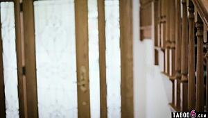 Homeless brunette voyeur watches interracial couple fuck hardcore