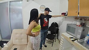 Latina Babe Fucks Stepsister's Ass in Living Room Hiding from Boyfriend