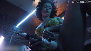 curvy babe teases vibrator on wet pussy squirting closeup